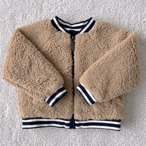 Janie and Jack Teddy Fleece Faux Fur Jacket - tan/blue/white - size 18-24 months
